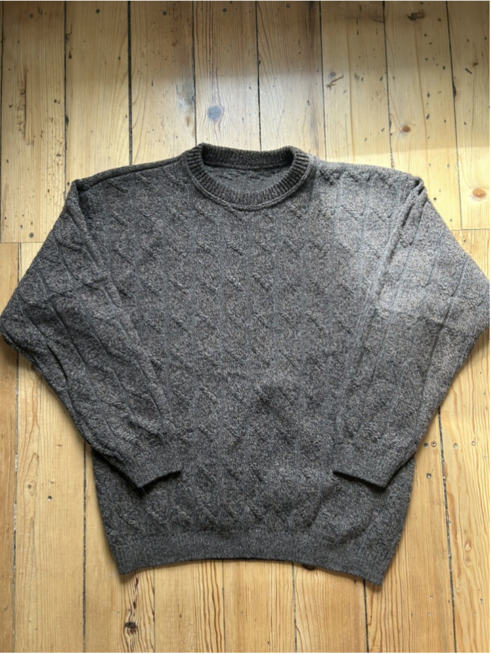 VTG 90s Cable Knit Crewneck Sweater Brown Mens Large